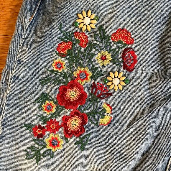 Zara Blue Denim Y2K 2000s Embroidered Flower Asymmetrical Mini Skirt Medium - Picture 3 of 6